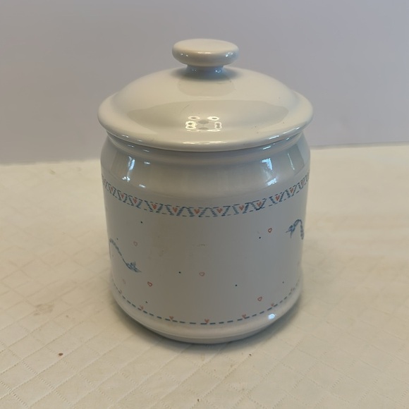 VTG 80s Stoneware White Ceramic Jar w/Heart and House Design Canister Small - Picture 9 of 9